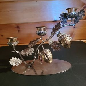 Vintage metal Acorn Leaf Candle Holder, Silver and gold colour decore